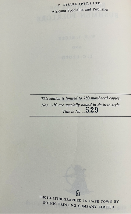 SCARCE!! `SPECIMENS OF BUSHMAN FOLKLORE` BY WHI BLEEK & LC LLOYD