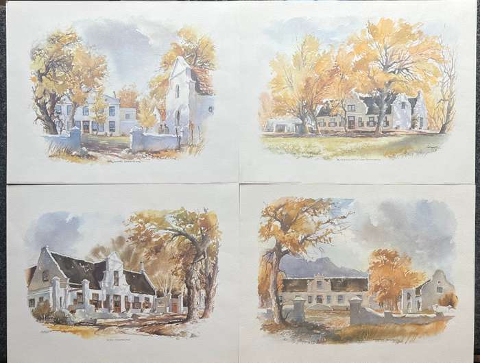 1 x COLLECTION OF 4 PRINTS "CAPE HERITAGE" BY LISTED SOUTH AFRICAN ARTIST JOHN CULLINGWORTH