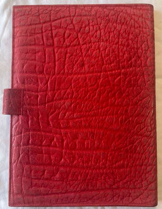 RED A4 SIZE BUFFALO LEATHER FOLDER IN GOOD CONDITION