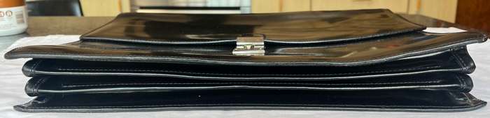 DESIGNER PRATESI BLACK LEATHER BRIEFCASE WITH WORKING LOCK MECHANISM MADE IN ITALY