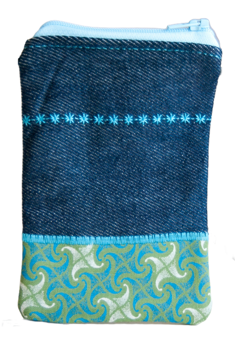 Combo Green and Blue South African Shweshwe and denim Bag & Wallet. Boho bag / Hobo bag /Messenger