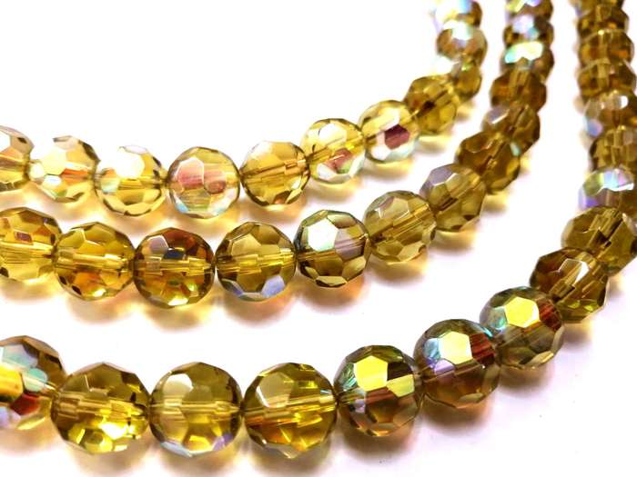 Beads / Glass Beads -12mm faceted balls- rainbow green- 28pcs string / Beads for crafting