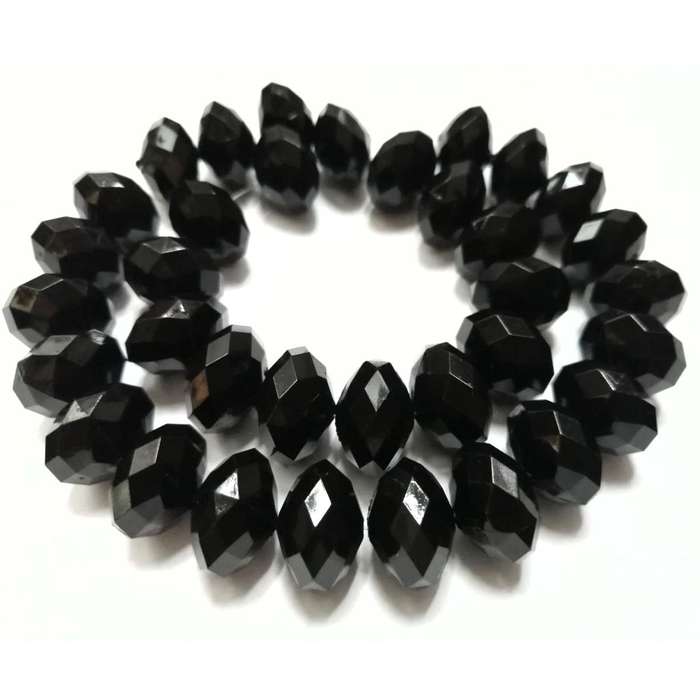 Beads / Acrylic Beads -16mm-35pcs-string-black facetted rondel- crystal opti- for jewellery crafting