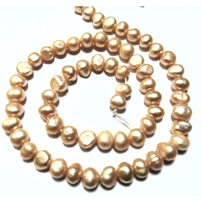 Keshi Shell Pearl Beads -37cm string -sand+/- 7mm flat bottom - beads for crafting
