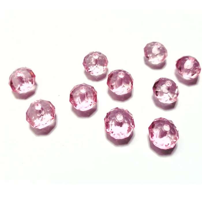 Beads / Acrylic Beads -12mm-10pcs-pink facetted rondel- crystal optic / Beads for crafting