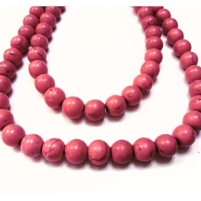 Beads / Howlite  - Stone Beads - 10mm pink ball  - 6 single pcs / Beads for crafting