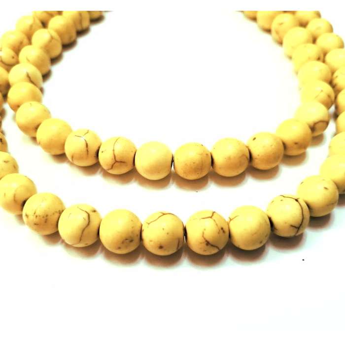 Beads / Howlite  - Stone Beads - 10mm yellow ball  - 6 single pcs / Beads for crafting
