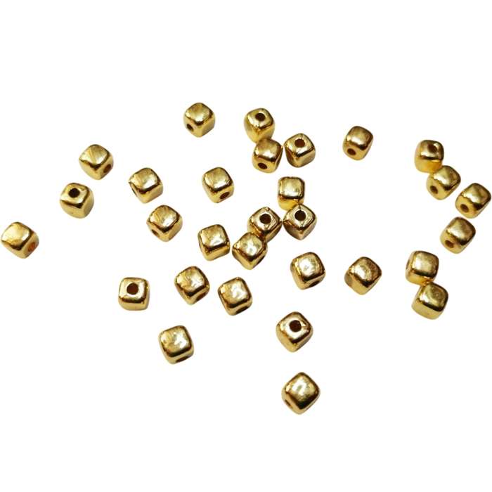 Beads / Acrylic Beads - 4mm -  30pcs - gold metal style - cubes - Beads for jewellery crafting