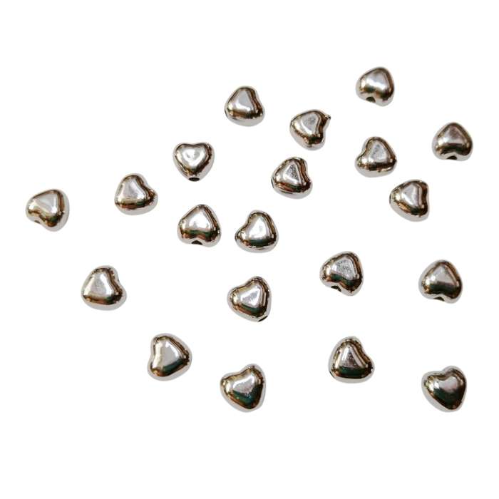 Beads / Acrylic Beads - 6mm -  20pcs - silver metal style - hearts - Beads for jewellery crafting