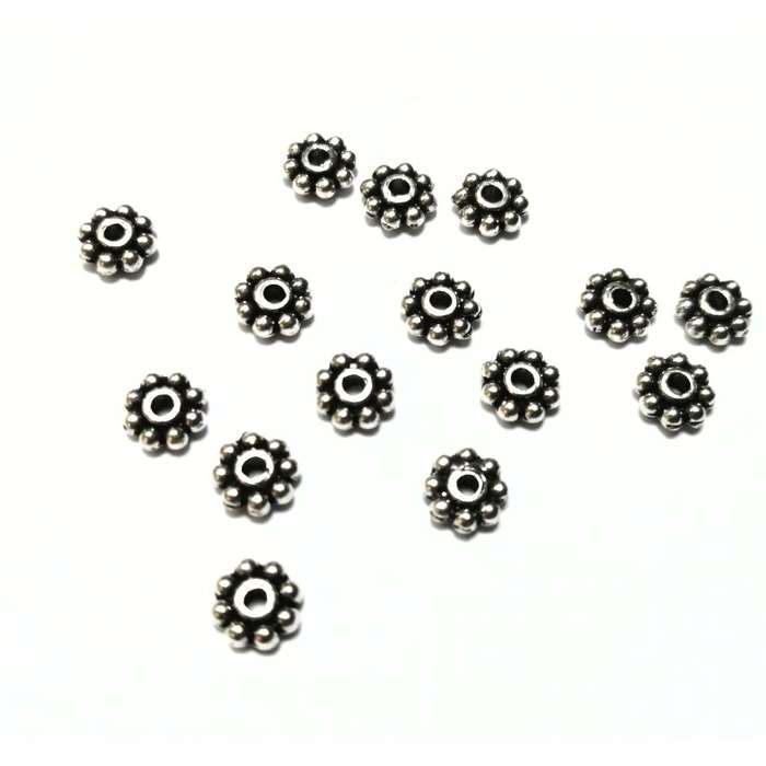 Beads / Daisy Metal Beads - 150pcs  - 5.5x2mm - silver color / Beads for crafting