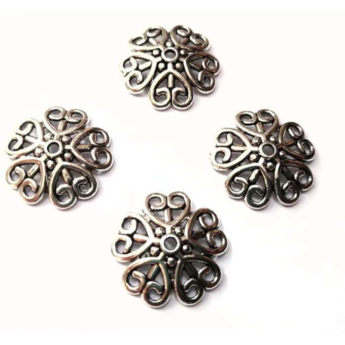 Beads / Bead Caps metal - 4pcs  - 18mm silver color / Beads for crafting