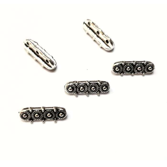 Beads / Metal Beads - 50pcs  - 14x5mm - 3 row dividers - silver color / Beads for crafting