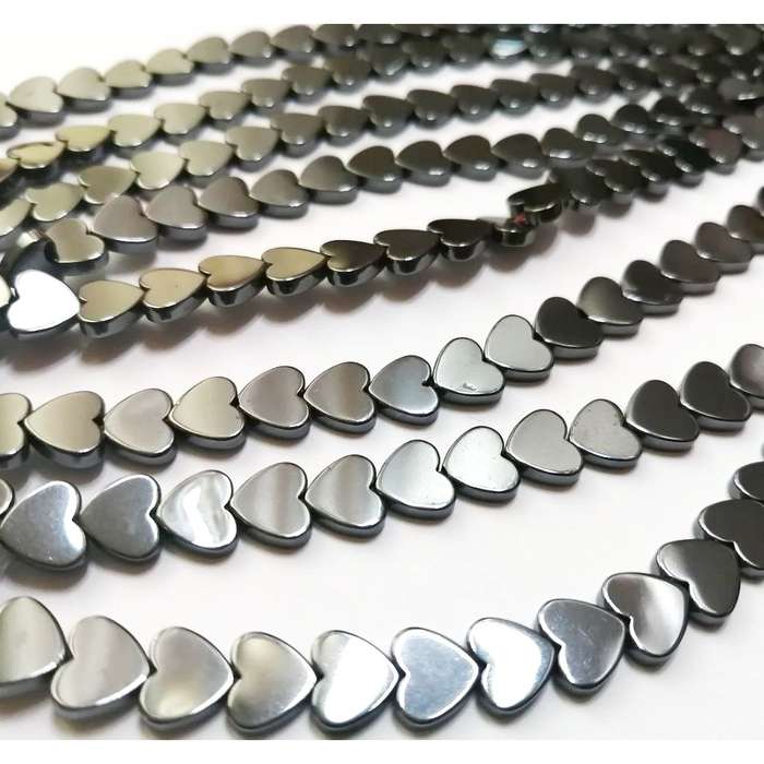 Beads - Hematite Beads - Heart shape- 80pcs string- 6mm-    2mm high / Beads for crafting