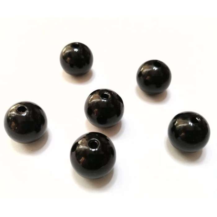 Beads / Acrylic Beads - 14mm ball-  6pcs - black extreme glossy / Beads for crafting