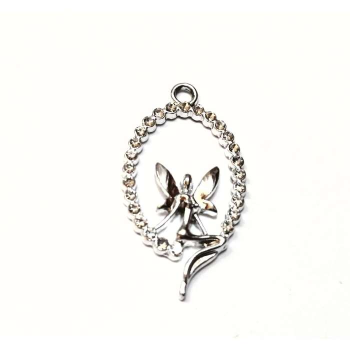 Pendants / Pendant - silver Metal -beautyful fairy with bling  - 1pc - 32x18mm / Beads for crafting