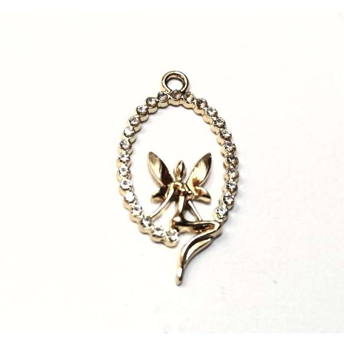 Pendants / Pendant - gold Metal -beautyful fairy with bling  - 1pc - 32x18mm / Beads for crafting
