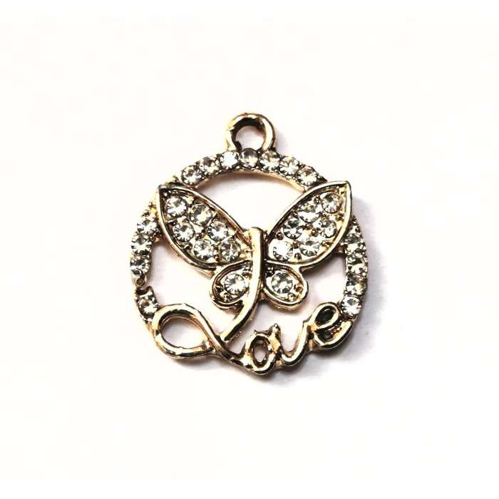 Pendants / Pendant - Gold Metal -Butterfly Love with bling  - 1pc - 18mm / pendants for crafting