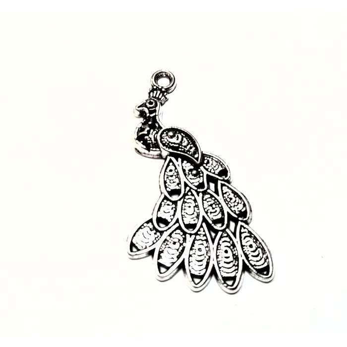 Pendants / Pendant - silver Metal - majestic peacock  - 1pc - 40x21mm / Beads for crafting