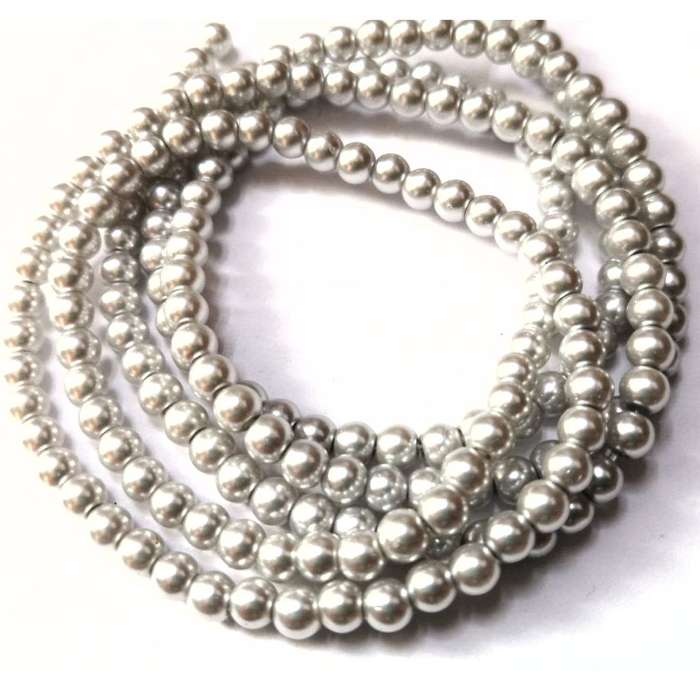 Beads / Glass Pearl Beads - 4mm - wlight grey +/-200 pcs string   / Beads for crafting