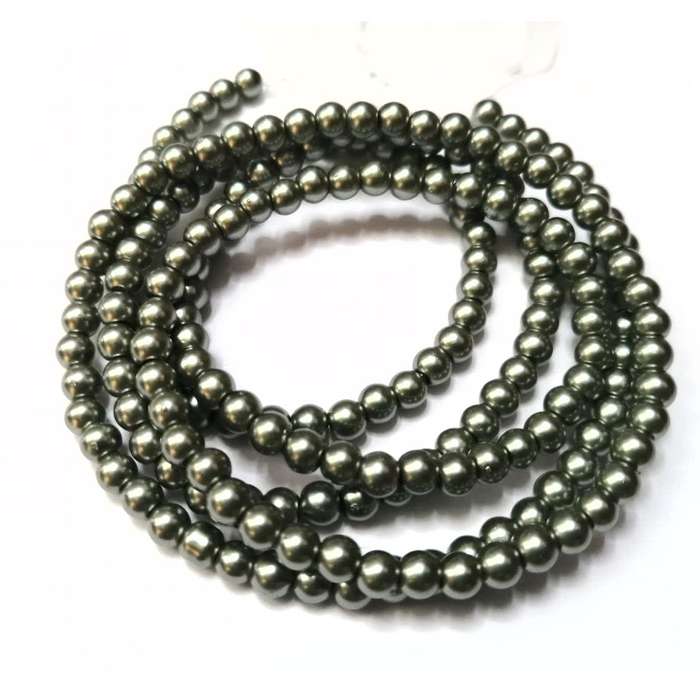 Beads / Glass Pearl Beads - 4mm -  light olive green -50 single pcs  / Beads for crafting
