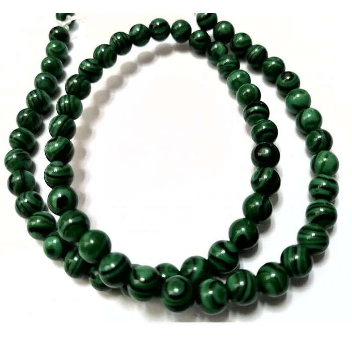 Beads / Synth. Malachite Stone Beads -green +/-65pcs string - 6mm -ball / Beads for crafting