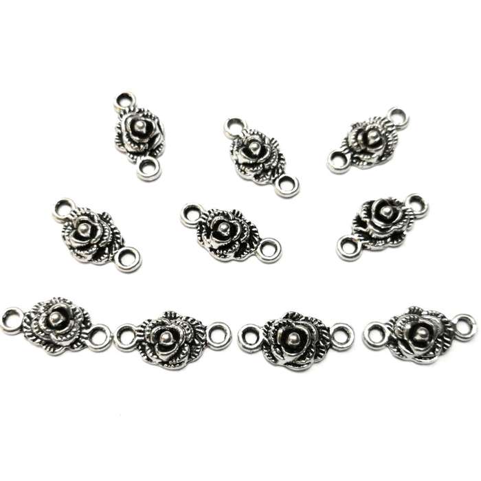 Pendants / Rose Connector  -metal - silver- 10pcs - 18x9mm / pendants for crafting