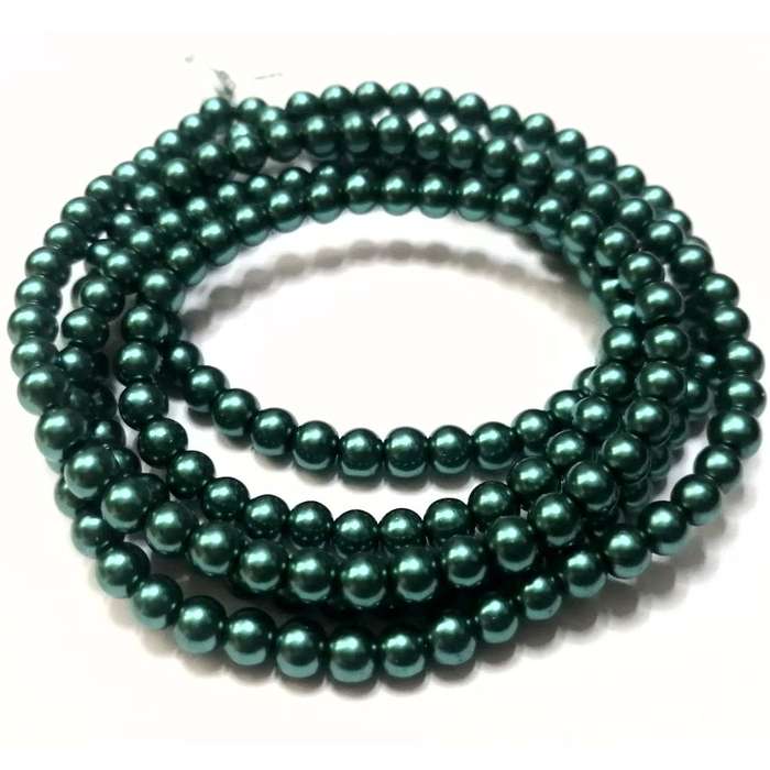 Beads / Glass Pearl Beads - 4mm -  dark turquoise green -50 single pcs    / Beads for crafting