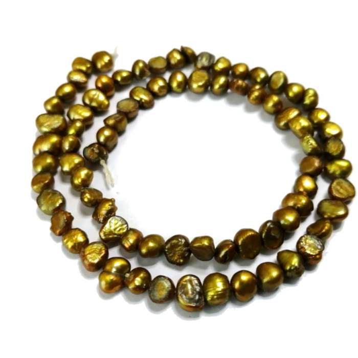 Keshi Shell Pearl Beads -37cm string -gold brown+/- 8mm-flat bottom - beads for crafting