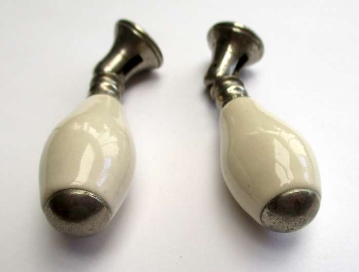 Vintage porcelain drawer handles, pair.