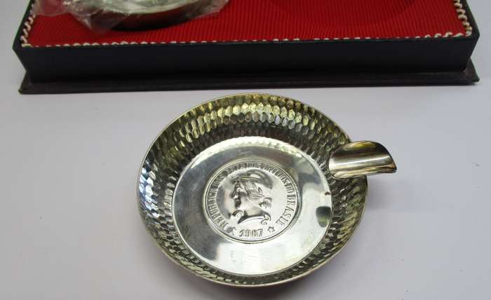 A pair of Vintage silver plated Belprata Ashtrays with Brasil 1907 "coin" detail