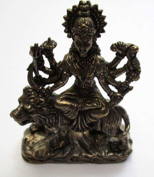 Vintage Durga small statue / Hindu goddess sitting on lion - Alter piece