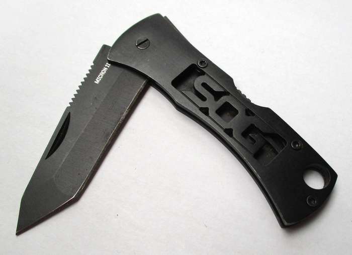 SOG Micron II  - Small black lock knife - tanto blade