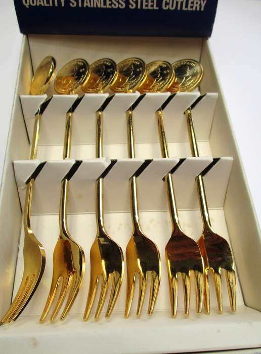 Viners Stainless Steel Cutlery - Kruger Rand Forks - gold plated