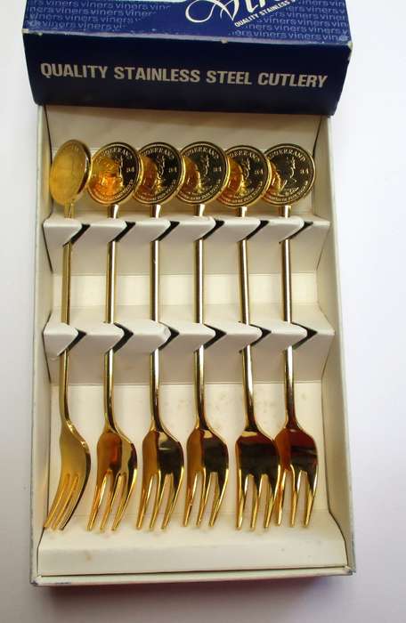 Viners Stainless Steel Cutlery - Kruger Rand Forks - gold plated