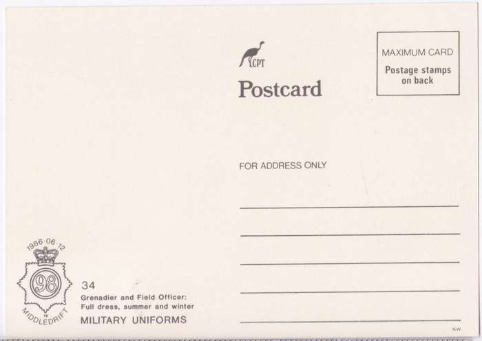Post card / Maxi card - Military Uniforms - 1986 Middledrift