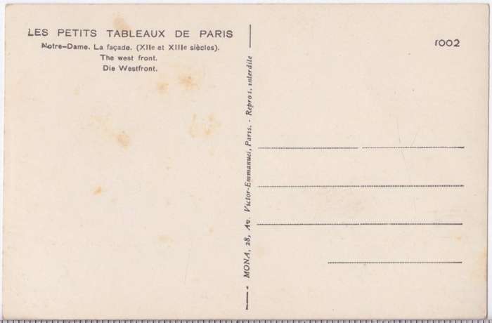 Vintage Post Card Paris - Notre Dame La facade / The West Front