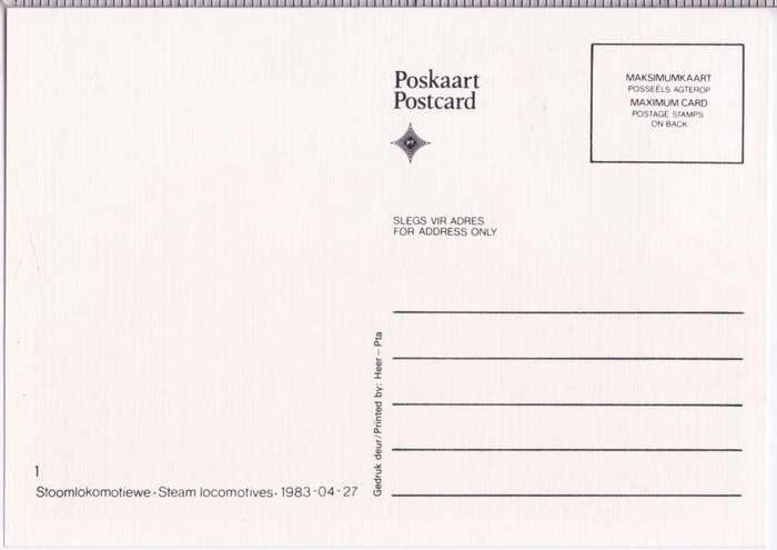 Post Card - RSA - De Aar - Steam Locomotives - 1983
