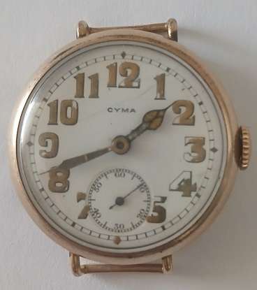 Antique Cyma hand winding Mens gold plated wristwatch