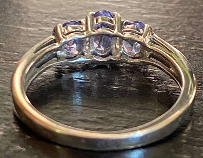 9ct White gold with three Tanzanite's and 6 Diamonds Ring