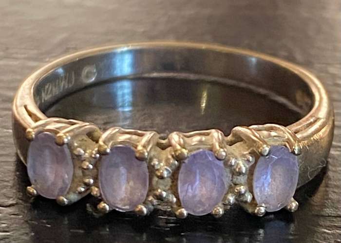 9ct white gold and four tanzanite gem stone ring