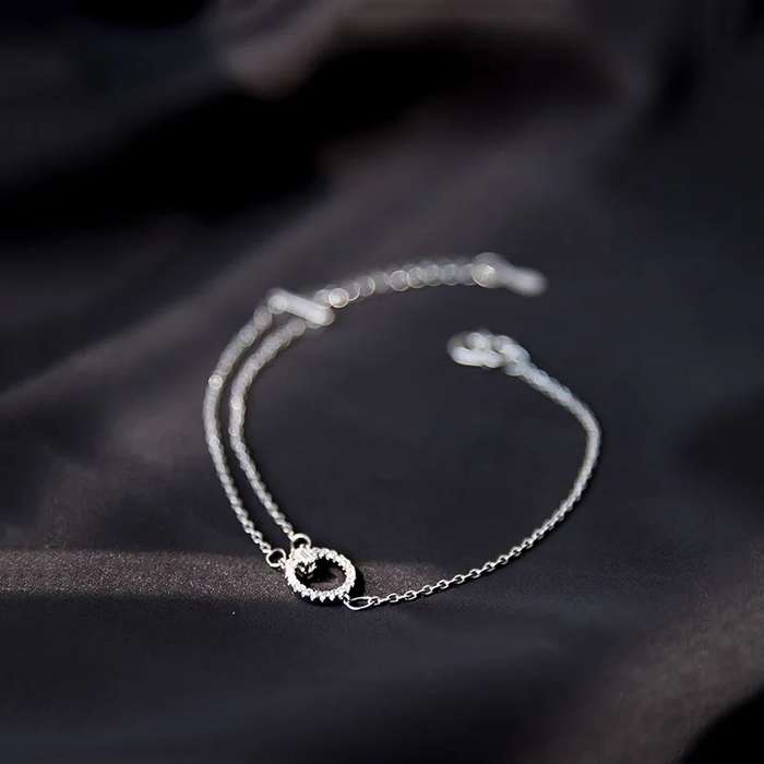 925 Silver Double Layer CZ Circle Bracelet