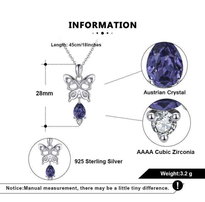SPECIAL -925 Silver Austrian Crystal Butterfly Necklace