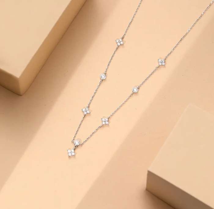 925 Silver Four Leaf Flower Necklace and Earrings