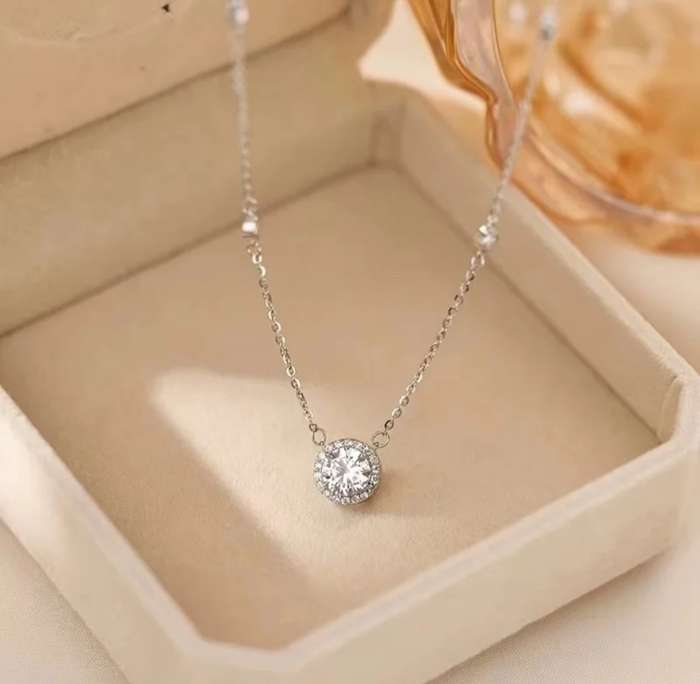 925 Silver CZ Love Halo Necklace