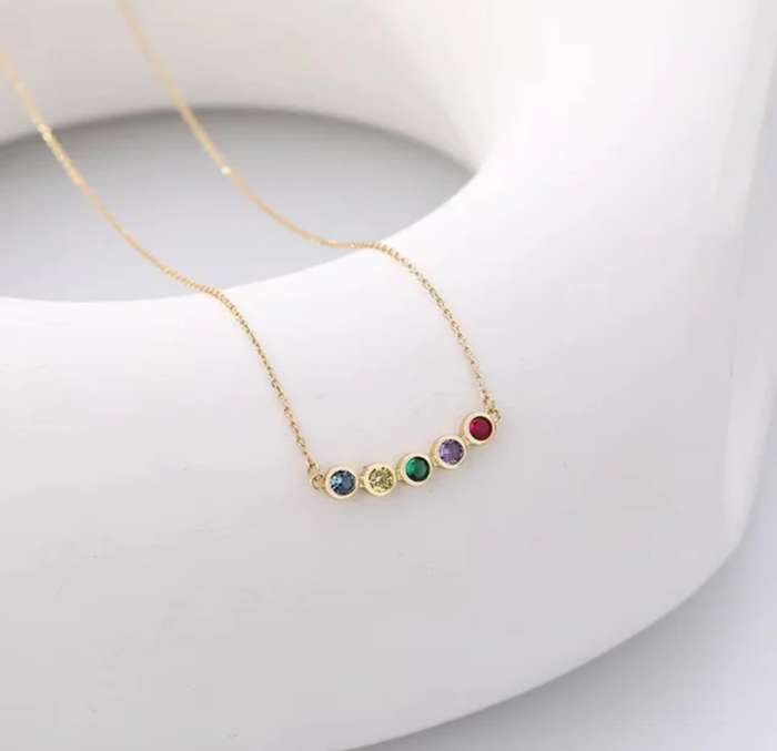 925 Silver  Iridescent CZ Bar Necklace