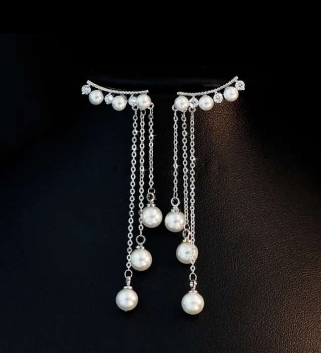 925 Silver Long Pearl Earrings