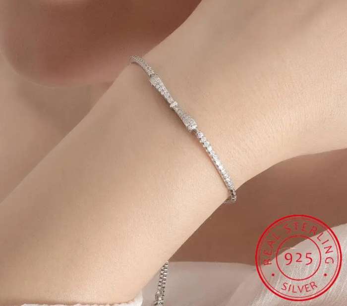 925 Silver CZ Bow Bracelet