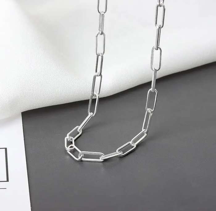 925 Silver Paperclip Clavicle Necklace