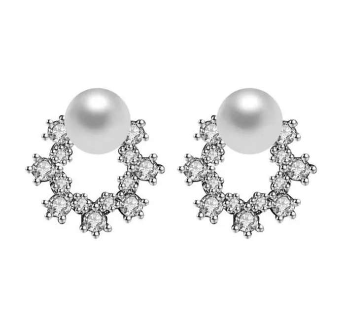 925 Silver Halo CZ and Pearl Earrings
