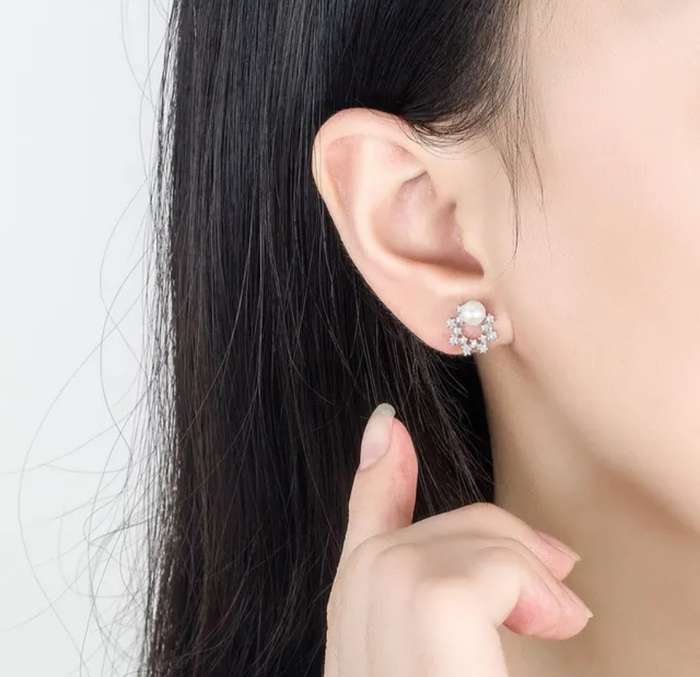 925 Silver Halo CZ and Pearl Earrings